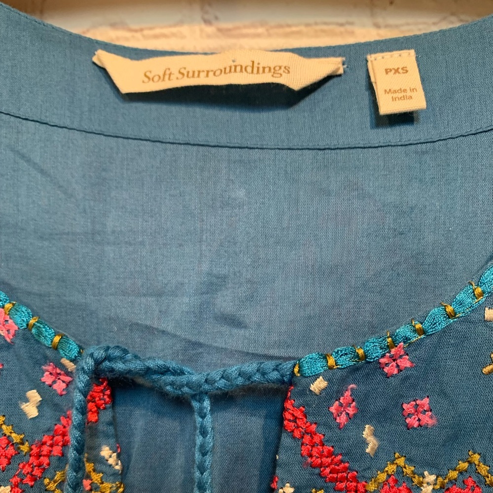 Soft Surroundings Teal Mirapani Embroidered Boho Dress Size P XS - Picture 3 of 7
